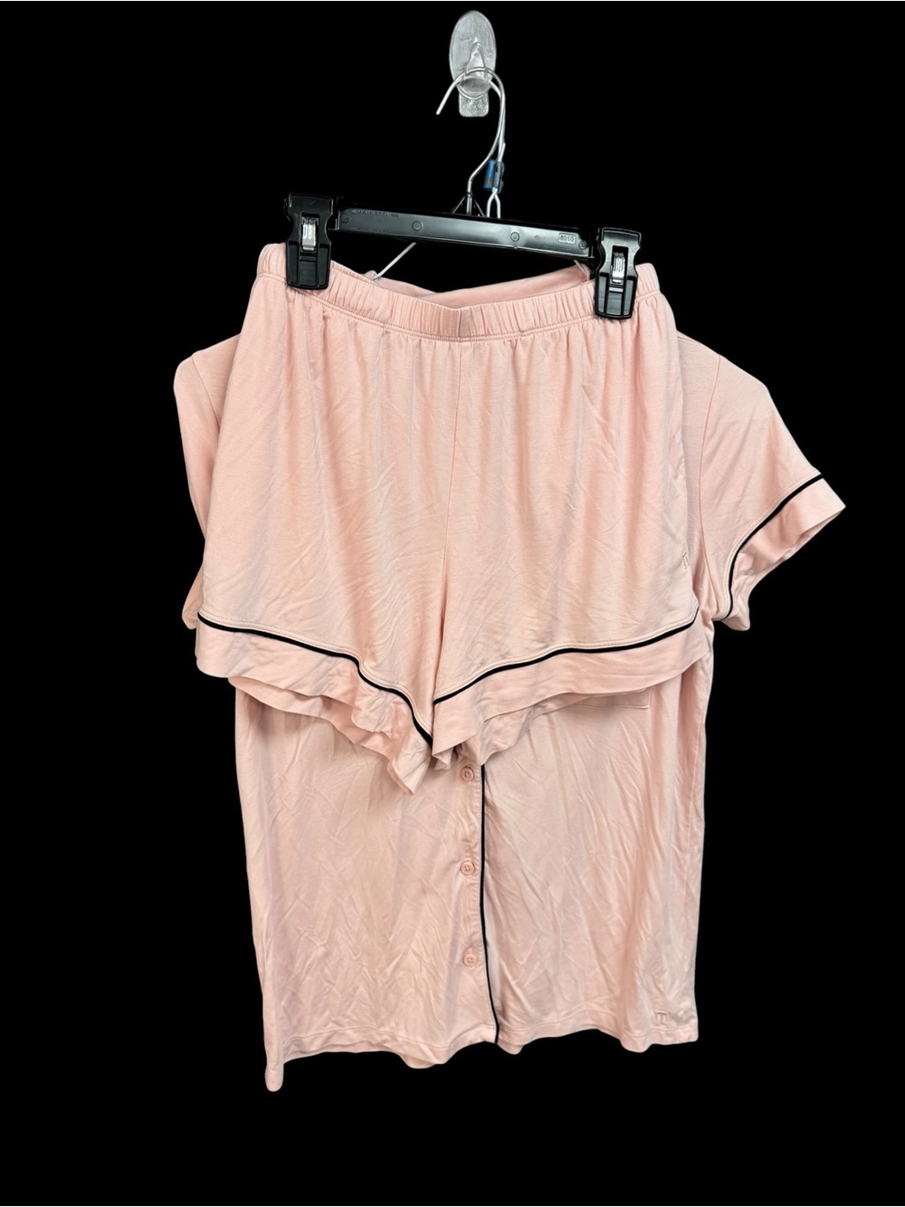 Women’s Pink Short Sleeve Tommy John Pajama Set with Contrast Piping